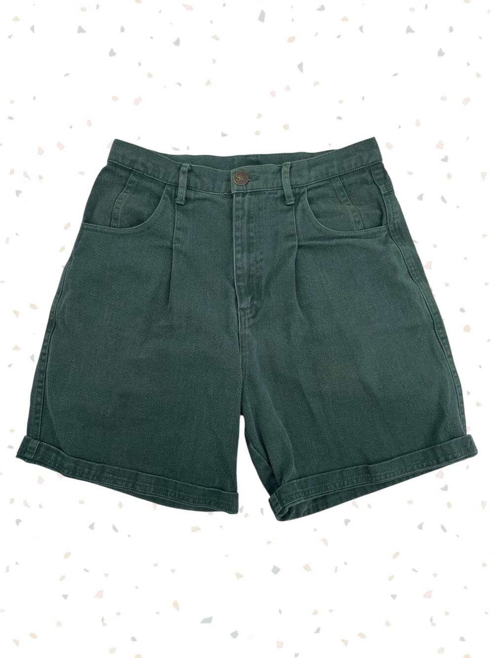 Lucy Yak Lexi Forest Green Shorts Cotton Twill Denim High Waist Jorts Size 30